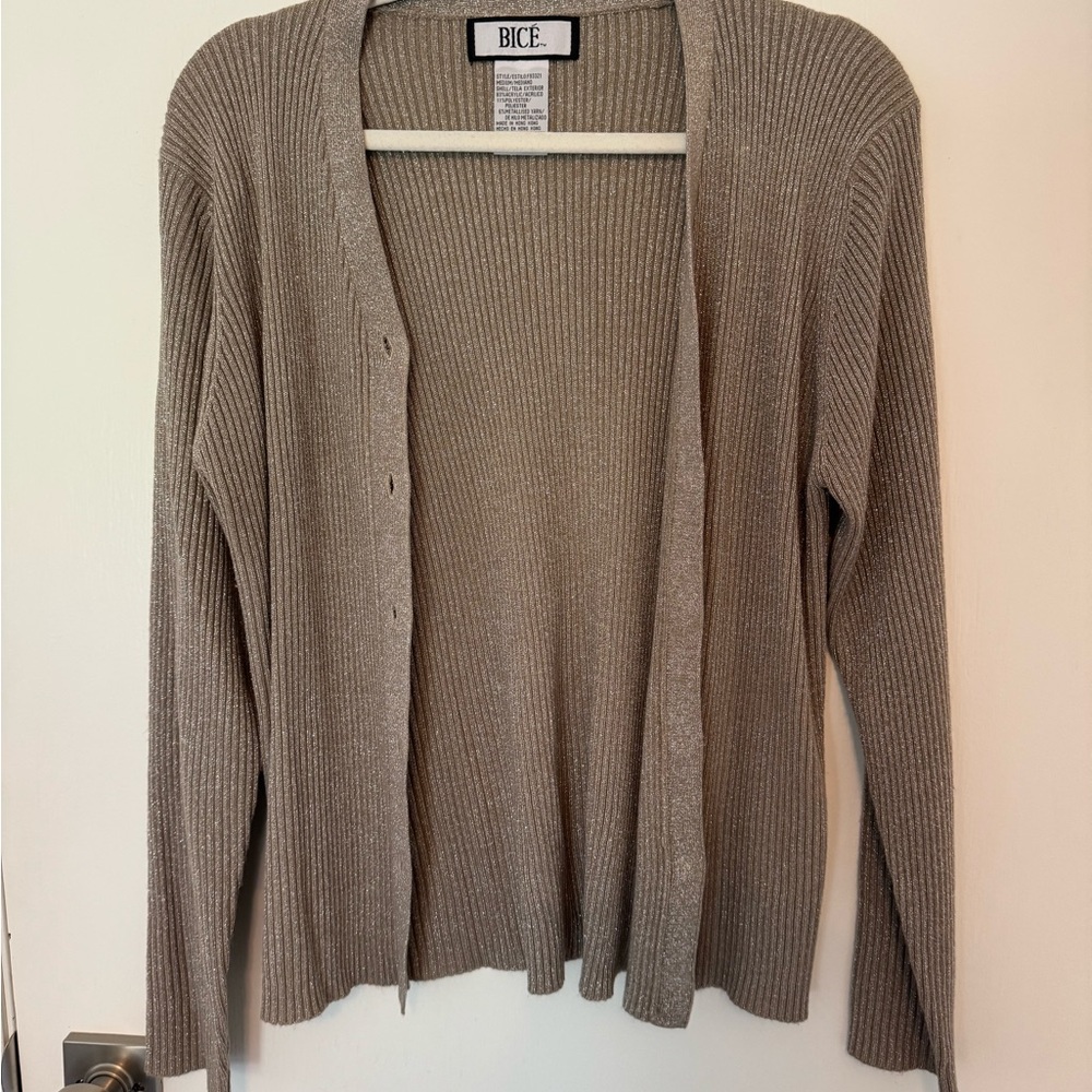 Bice Women's Taupe and Gold Ribbed Cardigan